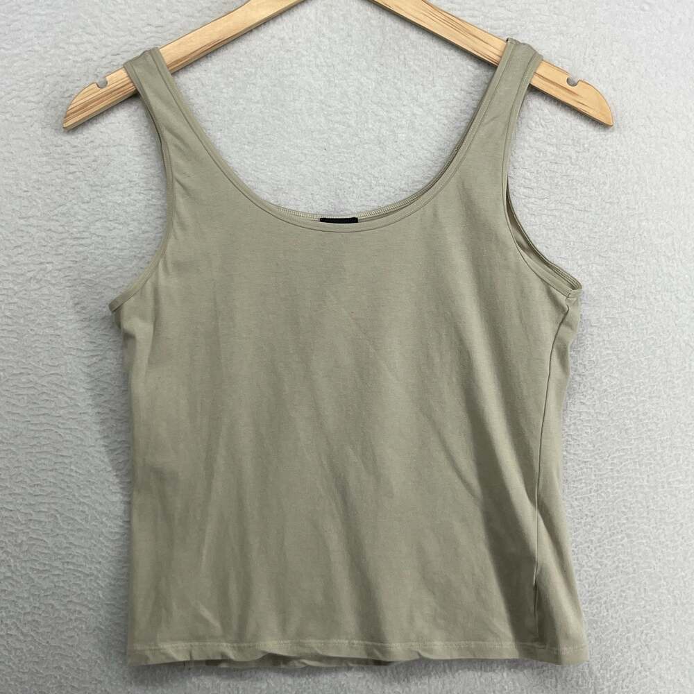 EILEEN FISHER Tank Top M Cotton Stretch Jersey Scoop Neck Shell Beige USA